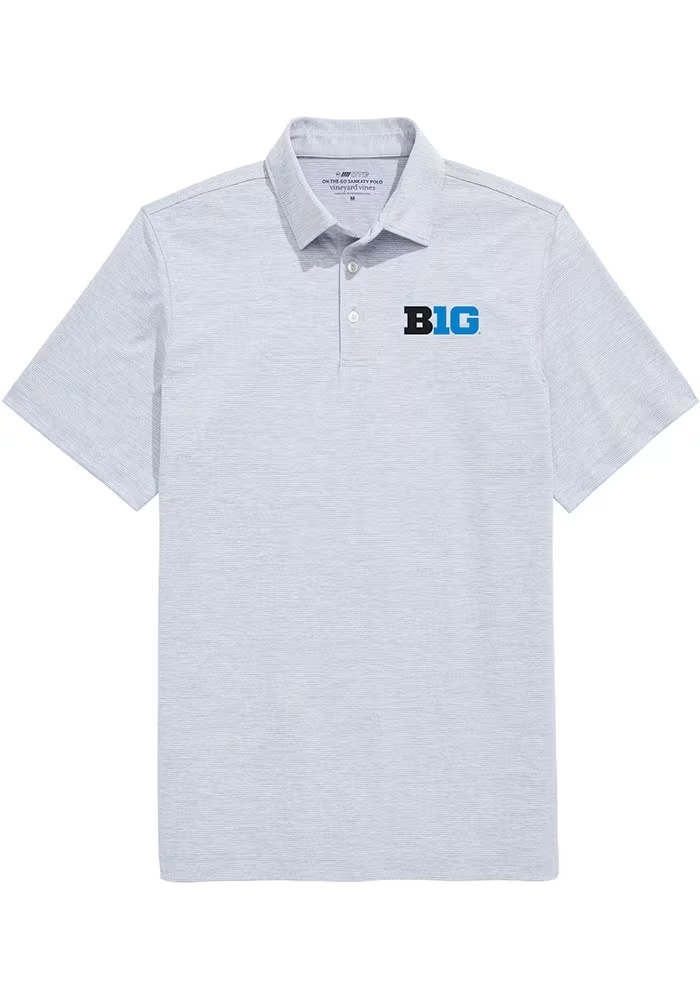 Mens Big Ten Grey Vineyard Vines St. Jean Stripe Short Sleeve Fashion Polo