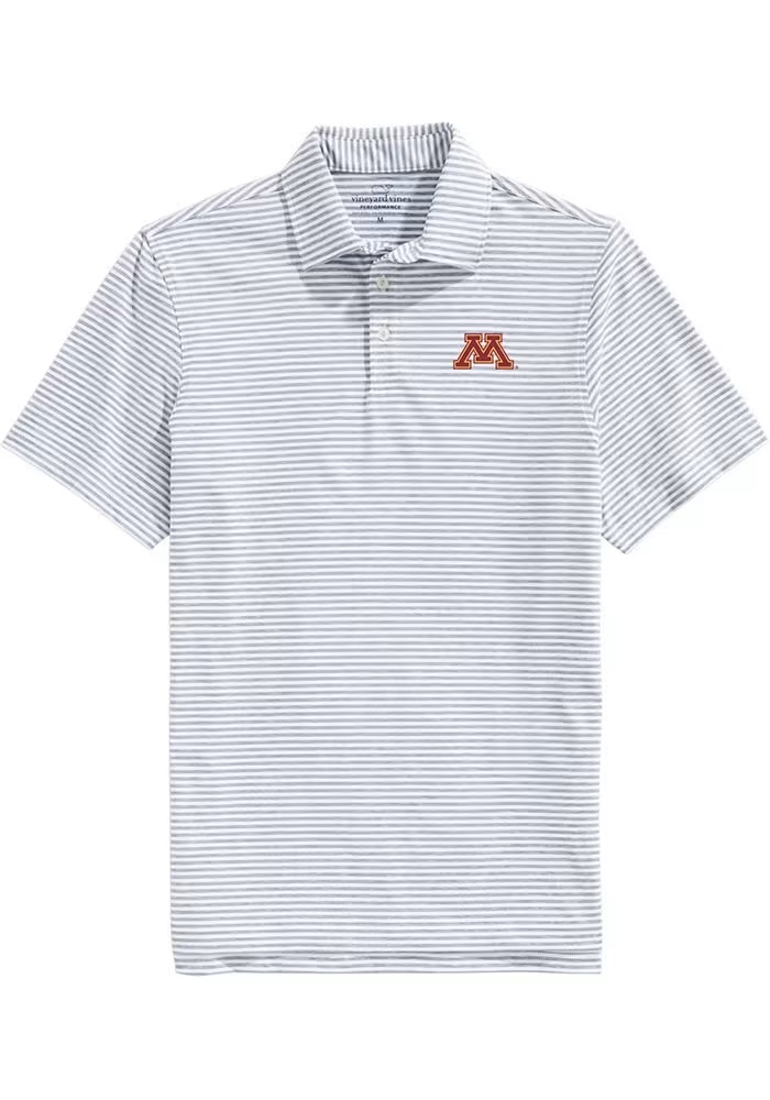 Mens Minnesota Golden Gophers Charcoal Vineyard Vines Sankaty Stripe Short Sleeve Fashion Polo