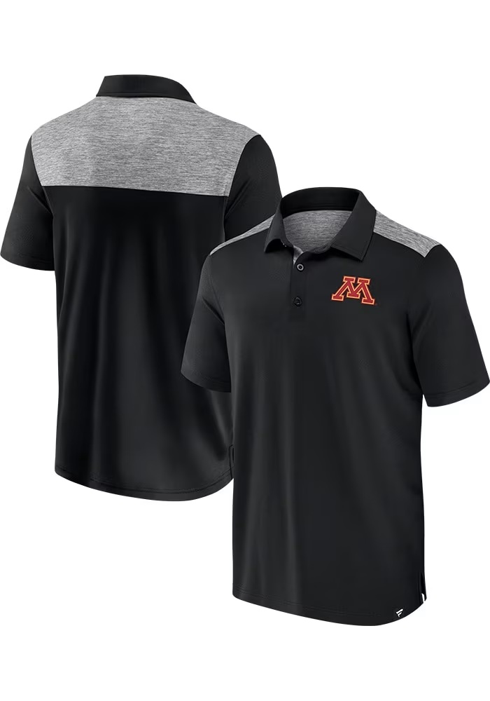 Mens Black Minnesota Golden Gophers Color Blocked Short Sleeve Polo Shirt