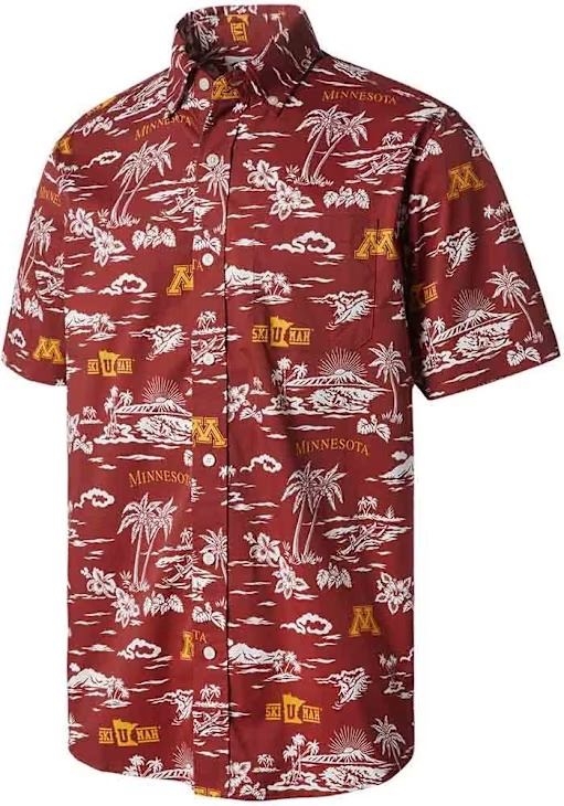 Mens Minnesota Golden Gophers Maroon Reyn Spooner Kekai Button Short Sleeve Dress Shirt