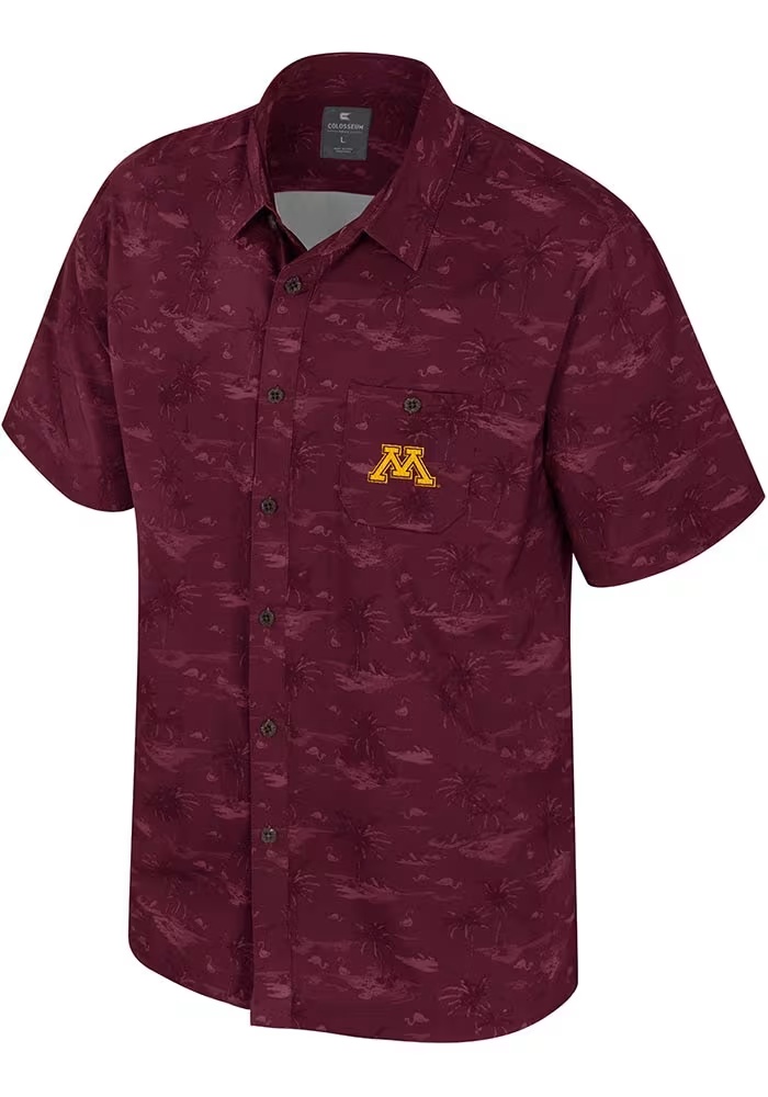 Mens Minnesota Golden Gophers Maroon Colosseum Atmostphere Short Sleeve Dress Shirt