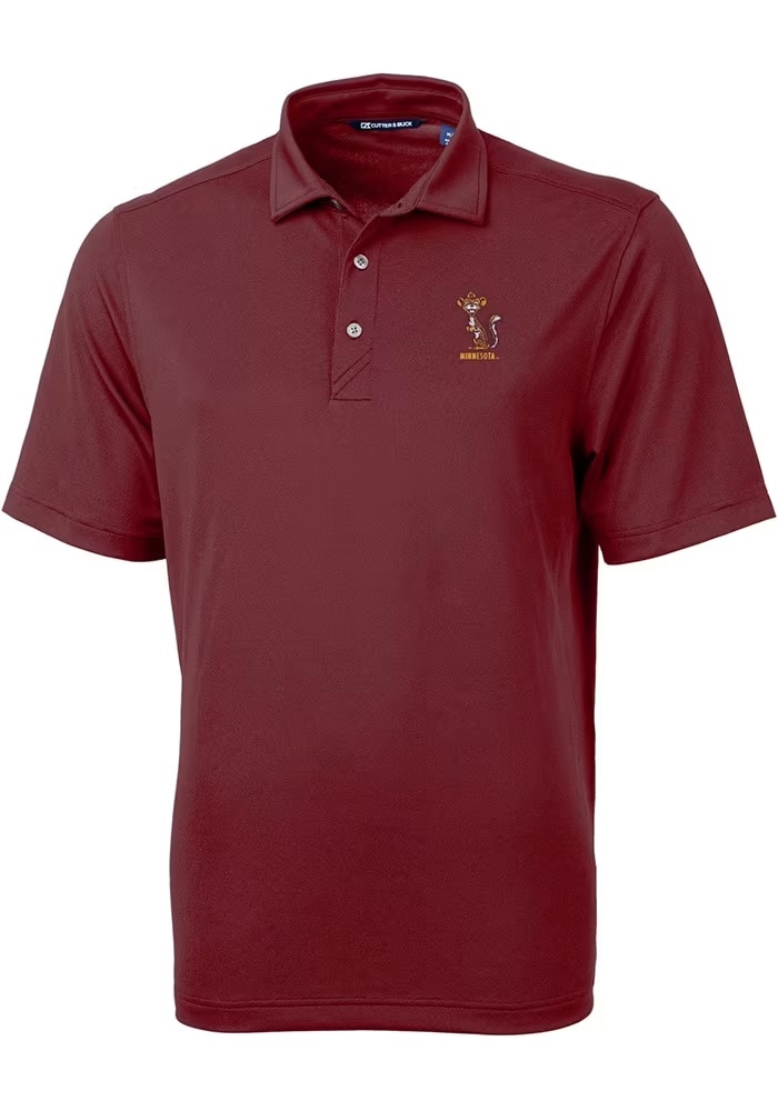 Mens Minnesota Golden Gophers Maroon Cutter and Buck Vault Virtue Eco Pique Short Sleeve Polo Shir..