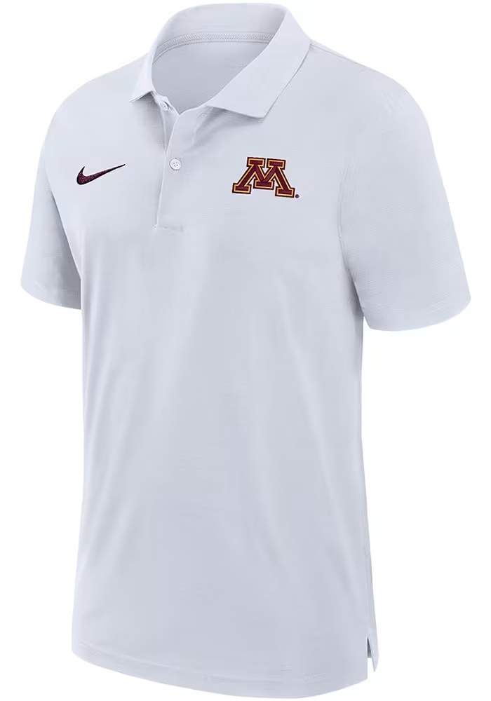 Mens Minnesota Golden Gophers White Nike Sideline DriFIT Gameday Woven Short Sleeve Polo Shirt