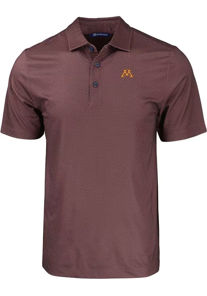 Mens Minnesota Golden Gophers Maroon Cutter and Buck Pike Eco Geo Print Short Sleeve Polo Shirt