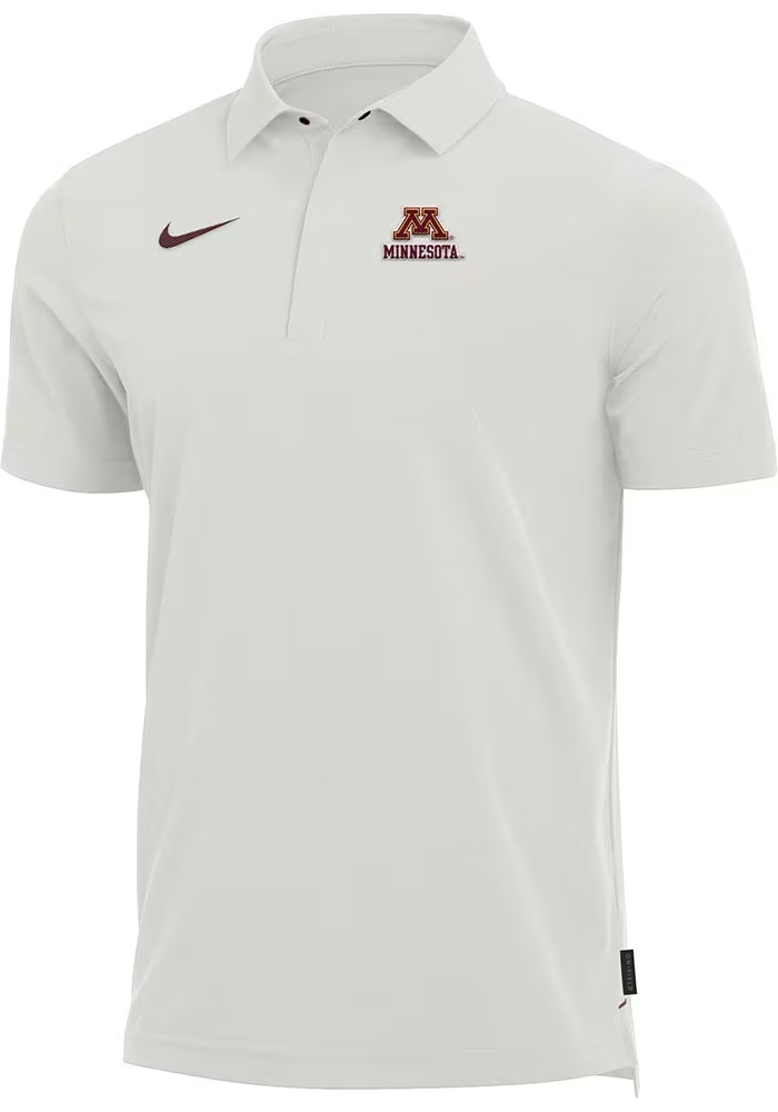 Mens Minnesota Golden Gophers White Nike Coach SS Short Sleeve Polo Shirt