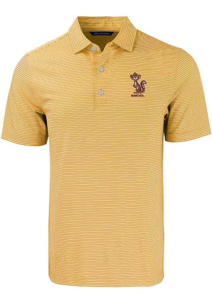 Mens Minnesota Golden Gophers Gold Cutter and Buck Forge Double Stripe Vault Short Sleeve Polo Shi..