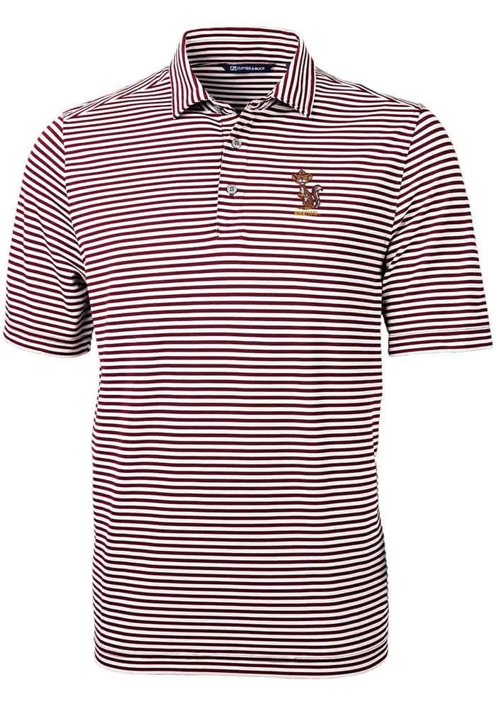 Mens Minnesota Golden Gophers Maroon Cutter and Buck Vault Virtue Eco Pique Stripe Short Sleeve Po..