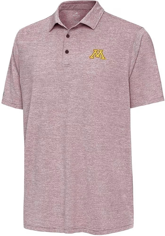 Mens Minnesota Golden Gophers Maroon Antigua Distressed Stripe Short Sleeve Polo Shirt
