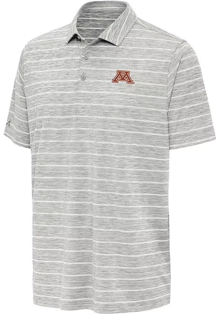Mens Minnesota Golden Gophers Grey Antigua Primary Logo Short Sleeve Polo Shirt
