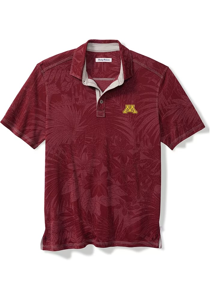 Mens Minnesota Golden Gophers Maroon Tommy Bahama SPORT SANTIAGO PARADISE Short Sleeve Fashion Pol..