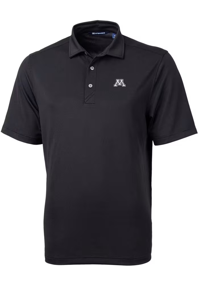 Mens Minnesota Golden Gophers Black Cutter and Buck Virtue Eco Pique Short Sleeve Polo Shirt