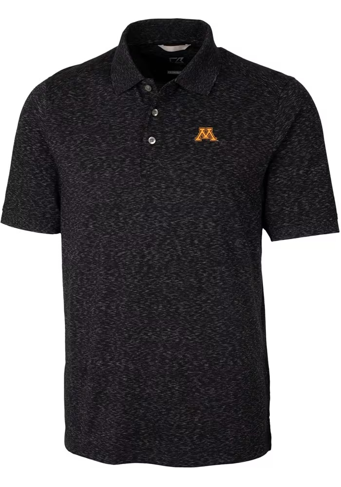 Mens Minnesota Golden Gophers Black Cutter and Buck Advantage Space Dye Short Sleeve Polo Shirt