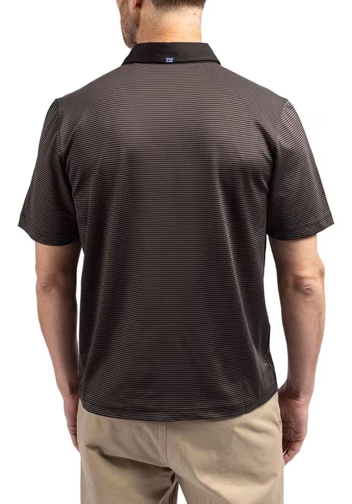Mens Minnesota Golden Gophers Black Cutter and Buck Virtue Eco Pique Micro Stripe Short Sleeve Pol..